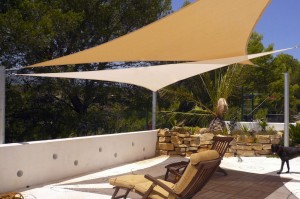 Two triangle shaped shade sails from Coolashade