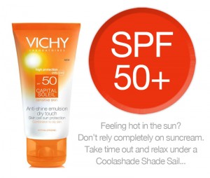 Coolashade Shade Sails give excellent sun protection, as does SPF50+ 